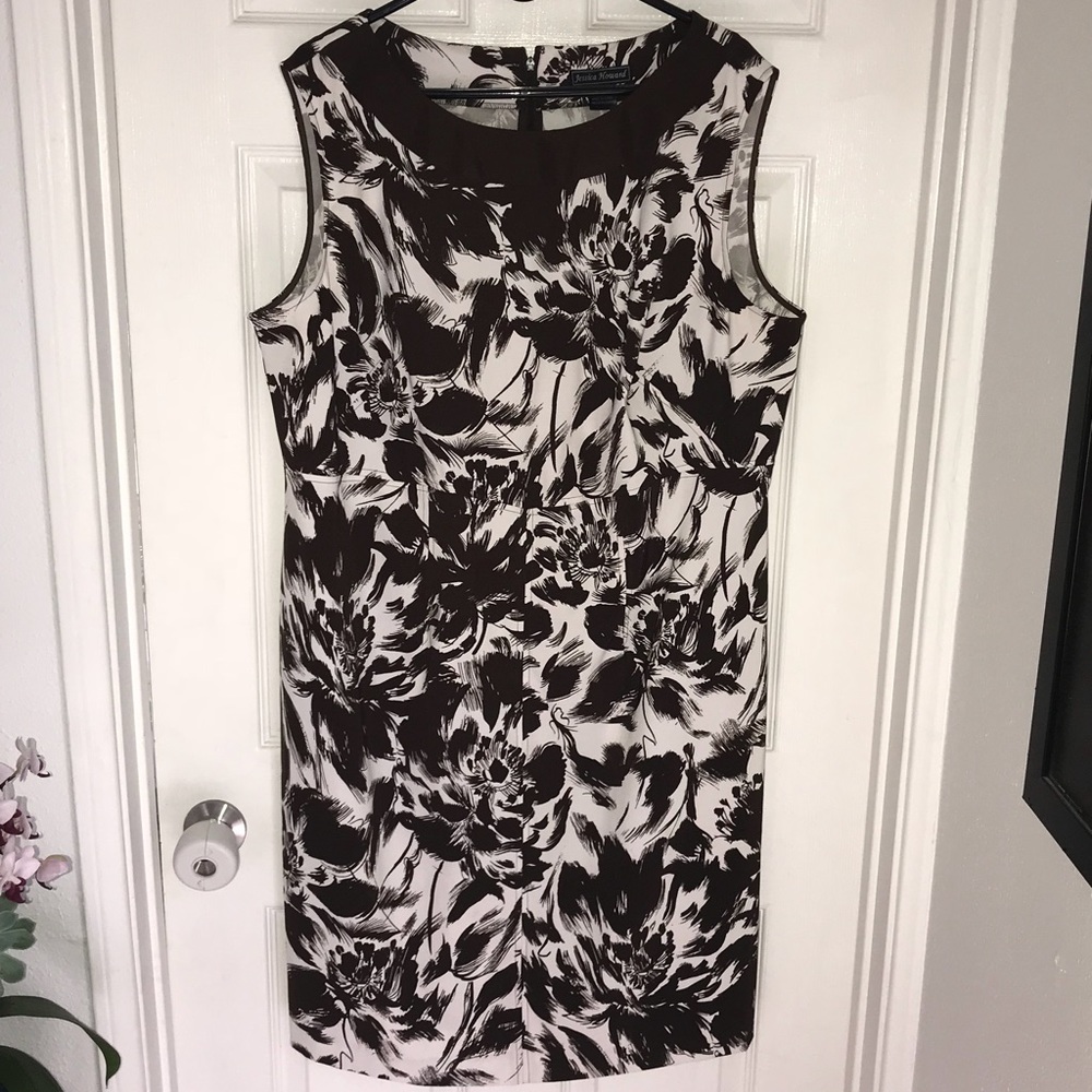 Brown and white floral print dress